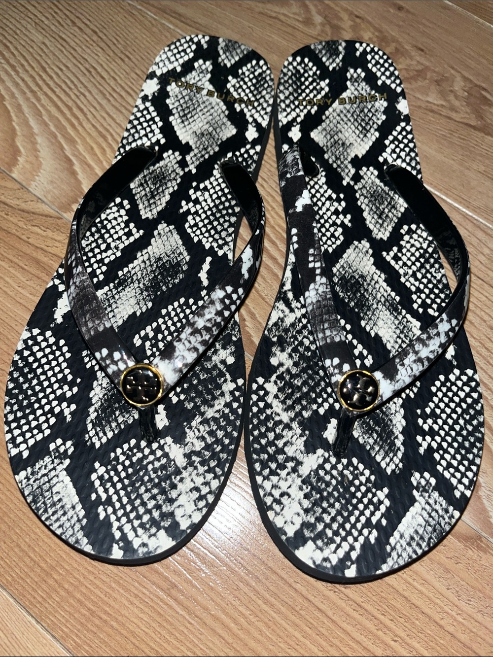 Tory Burch Snakeskin Print Flip Flop Sandals, Size 6